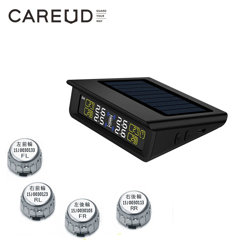 Système de surveillance TPMS de la pression des pneus, écran LCD à énergie solaire avec 4 capteurs internes/externes, batterie remplaçable, Mode PSI/BAR