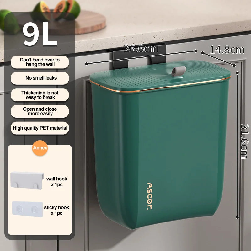 Poubelle suspendue, porte d'armoire de cuisine, poubelle murale, panier poubelle de recyclage avec couvercle, accessoires de salle de bains et de cuisine
