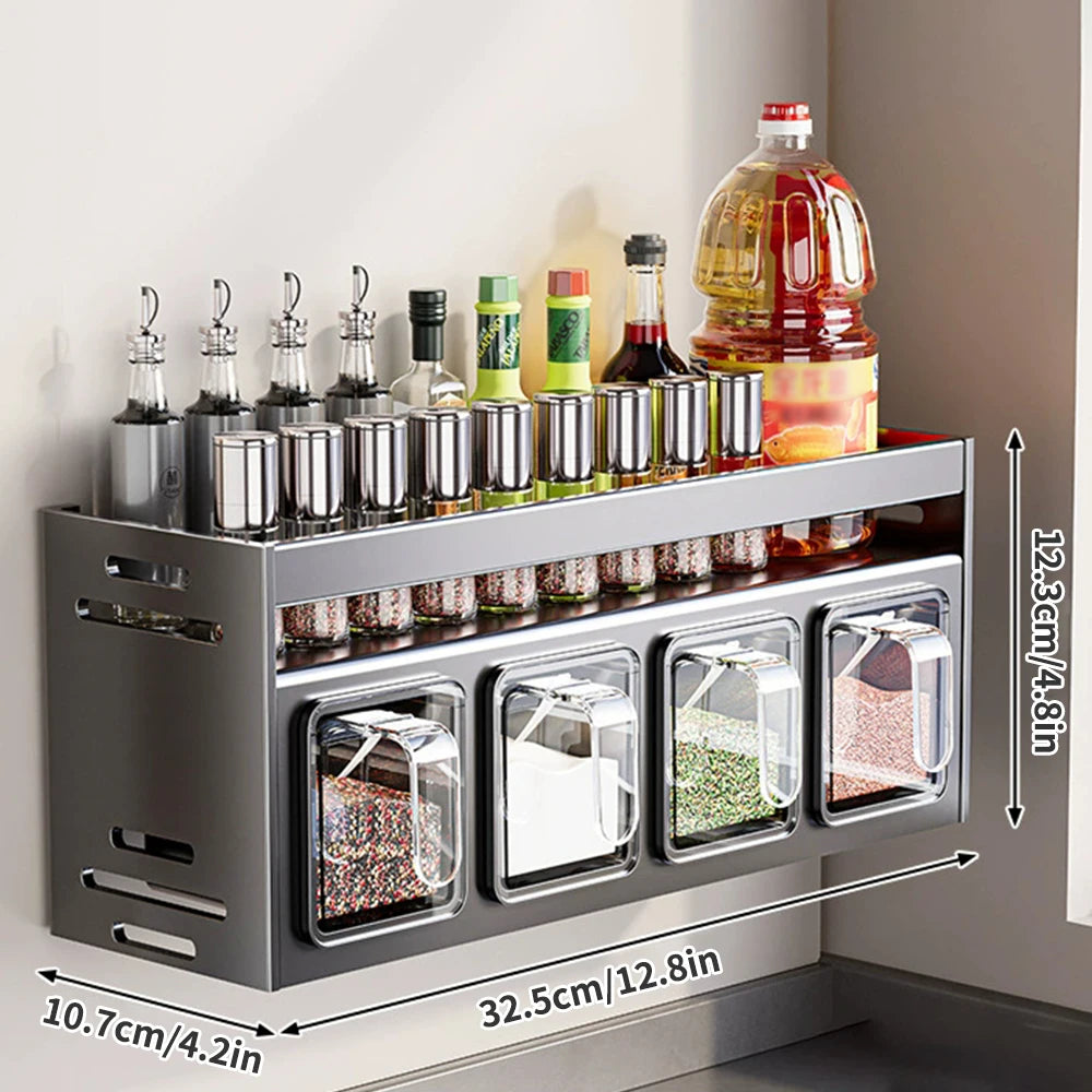1 étagère d'assaisonnement de cuisine équipée, sans perçage, tenture murale, comptoirs, armoires, étagère de rangement d'assaisonnement multifonctionnelle