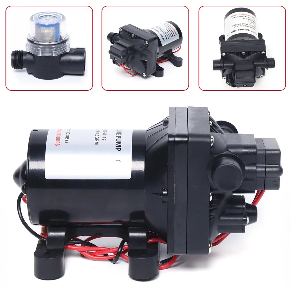 Pompe à membrane 12V, pompe à eau auto-amorçante DC, pompe à pression pour jardin et camping-car