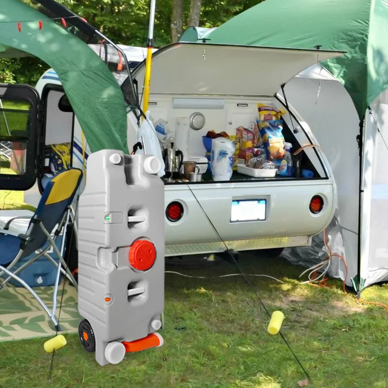 Réservoir d'eau portable pour camping-car 75 L avec roulettes, vidange et remplissage rapides, poignée pliante, pour camping, remorque, caravane – Livraison rapide locale