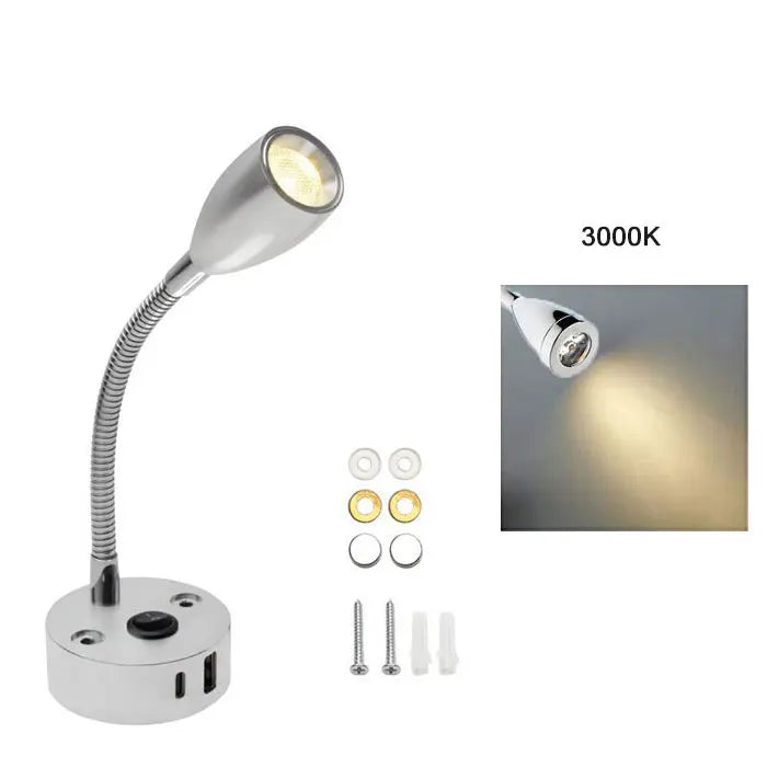 Lampe de lecture à col de cygne 12V pour camping-car, avec chargeur rapide USB Type C, lumière Flexible de 24 volts pour bateau, camping-car, Van, remorque, lumières intérieures
