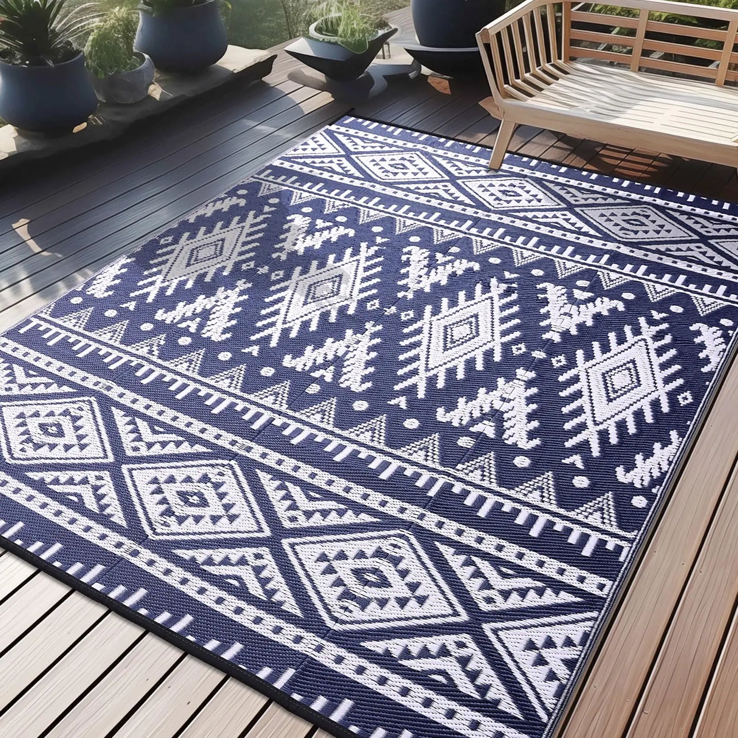 Kitinjoy Tapis extérieurs imperméables Tapis de paille en plastique extérieur Tapis de patio Boho Tapis extérieurs intérieurs pour patio Camp Pique-nique Balcon