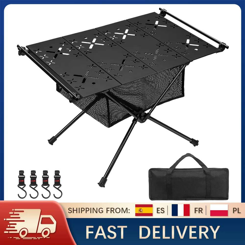 Table de Camping pliante Table enroulable légère Tables touristiques portables en alliage d'aluminium avec sac de rangement en maille pour pique-nique en plein air