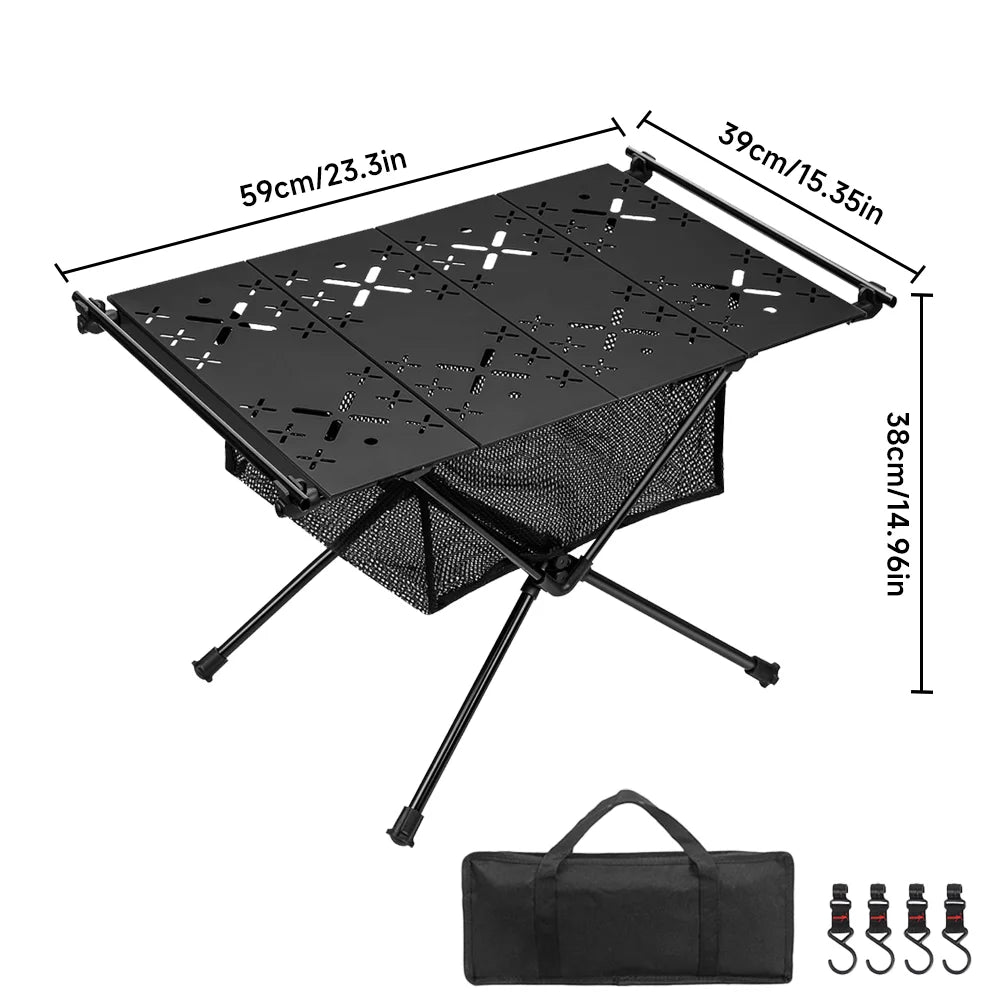 Table de Camping pliante Table enroulable légère Tables touristiques portables en alliage d'aluminium avec sac de rangement en maille pour pique-nique en plein air