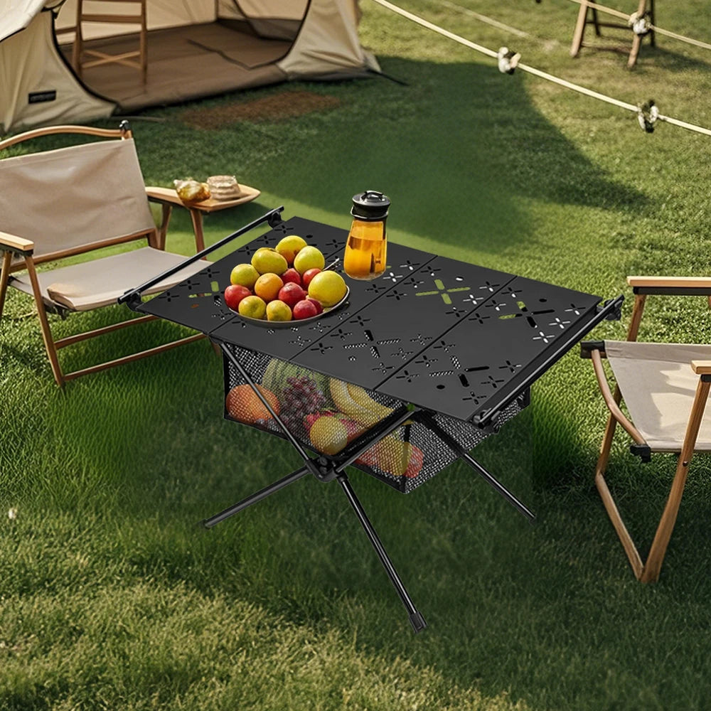 Table de Camping pliante Table enroulable légère Tables touristiques portables en alliage d'aluminium avec sac de rangement en maille pour pique-nique en plein air