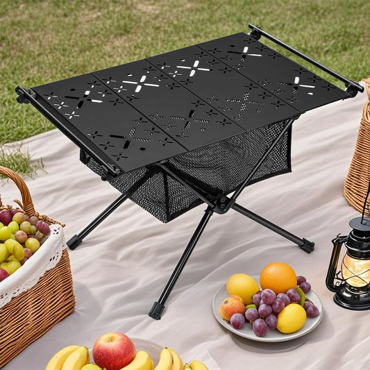 Table de Camping pliante Table enroulable légère Tables touristiques portables en alliage d'aluminium avec sac de rangement en maille pour pique-nique en plein air