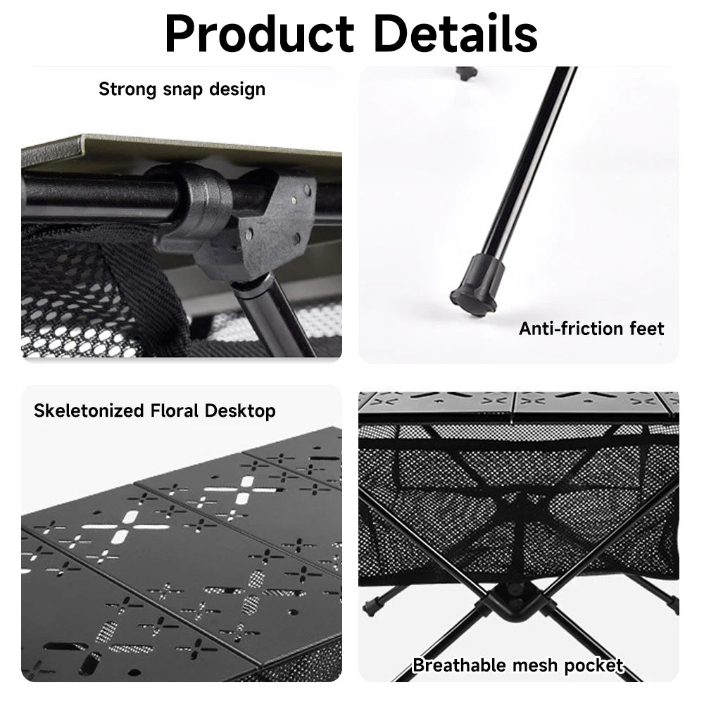 Table de Camping pliante Table enroulable légère Tables touristiques portables en alliage d'aluminium avec sac de rangement en maille pour pique-nique en plein air