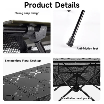 Table de Camping pliante Table enroulable légère Tables touristiques portables en alliage d'aluminium avec sac de rangement en maille pour pique-nique en plein air