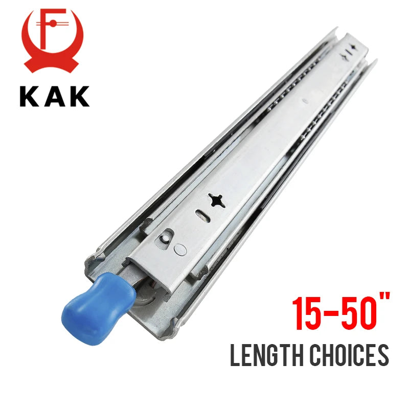 KAK – chemins de tiroir de 10 à 50 pouces, avec roulement à billes de verrouillage, Extension complète à trois volets, glissière de tiroir robuste, matériel de Rail de 53mm de large