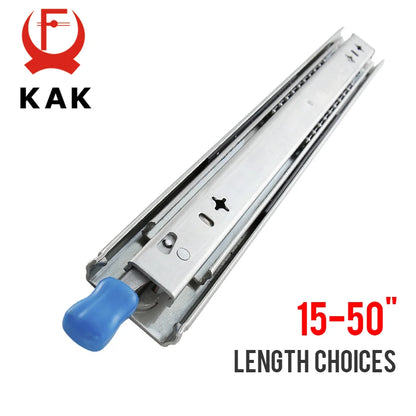 KAK – chemins de tiroir de 10 à 50 pouces, avec roulement à billes de verrouillage, Extension complète à trois volets, glissière de tiroir robuste, matériel de Rail de 53mm de large