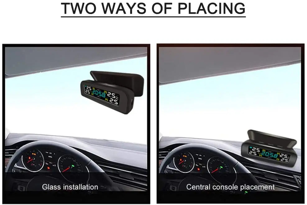 Système de surveillance de la pression des pneus sans fil TPMS universel, horloge à énergie solaire, écran LCD, 4 capteurs externes, capteurs de pression des pneus