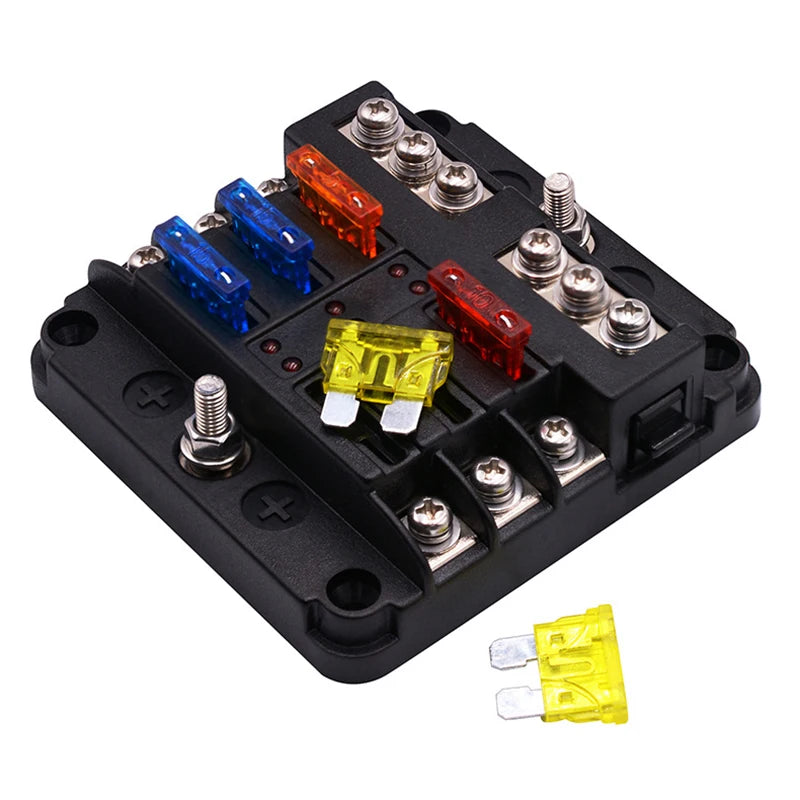 Bloc de fusibles à lame universel 12 voies 6 voies 12V 32V, boîte porte-fusible de voiture, interrupteur de connecteur de fusible automatique marin avec indicateur lumineux LED