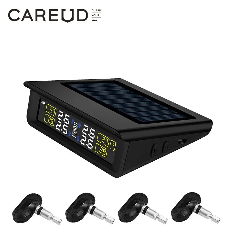 Système de surveillance TPMS de la pression des pneus, écran LCD à énergie solaire avec 4 capteurs internes/externes, batterie remplaçable, Mode PSI/BAR