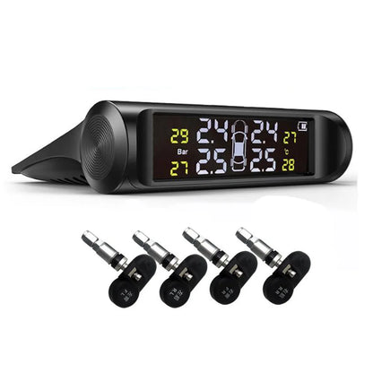 Système de surveillance de la pression des pneus de voiture, énergie solaire USB TPMS, LCD, 4 capteurs externes/internes pour SUV berline, avertissement de température