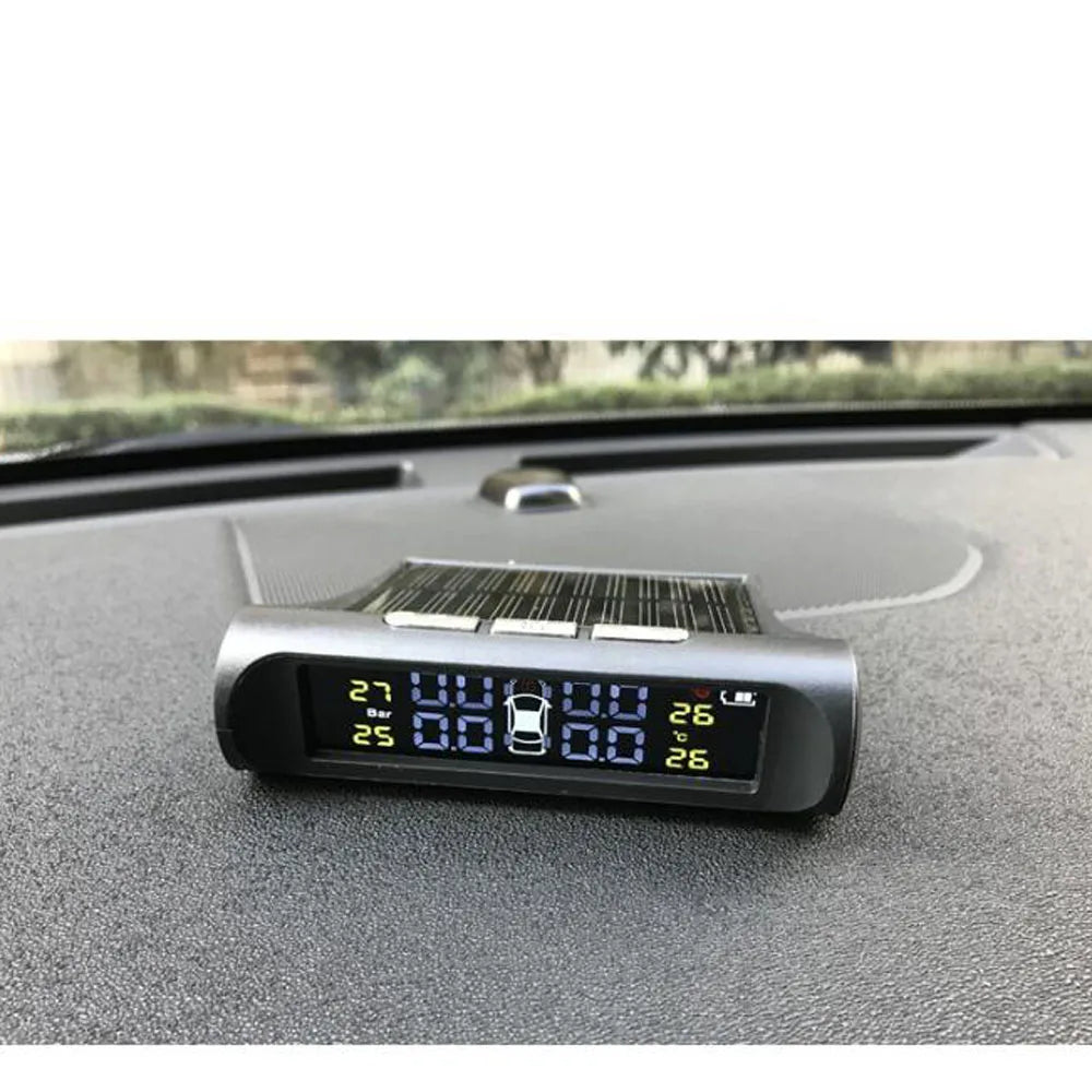 Système de surveillance de la pression des pneus de voiture, énergie solaire USB TPMS, LCD, 4 capteurs externes/internes pour SUV berline, avertissement de température