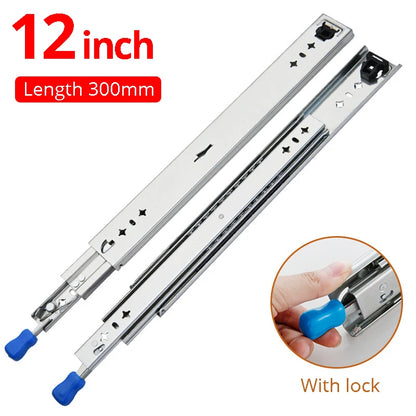 KAK – chemins de tiroir de 10 à 50 pouces, avec roulement à billes de verrouillage, Extension complète à trois volets, glissière de tiroir robuste, matériel de Rail de 53mm de large