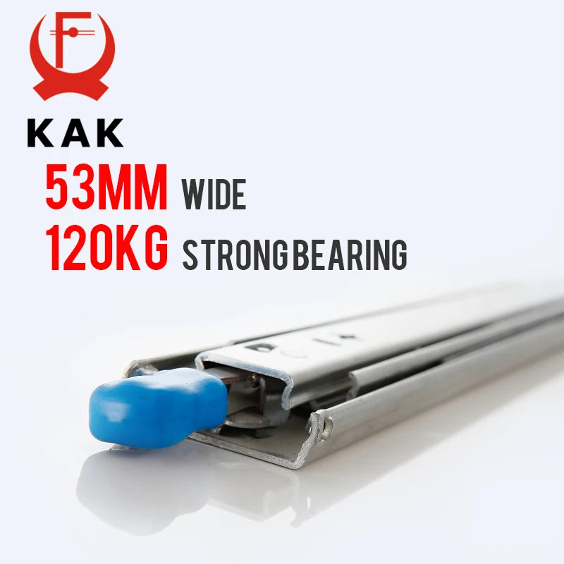 KAK – chemins de tiroir de 10 à 50 pouces, avec roulement à billes de verrouillage, Extension complète à trois volets, glissière de tiroir robuste, matériel de Rail de 53mm de large