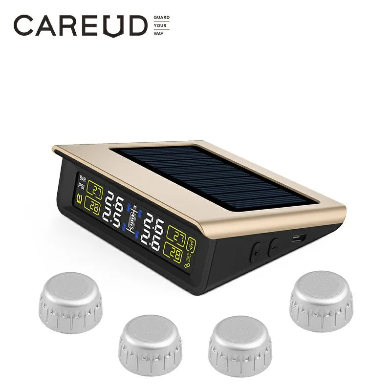 Système de surveillance TPMS de la pression des pneus, écran LCD à énergie solaire avec 4 capteurs internes/externes, batterie remplaçable, Mode PSI/BAR