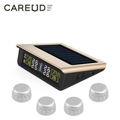 Système de surveillance TPMS de la pression des pneus, écran LCD à énergie solaire avec 4 capteurs internes/externes, batterie remplaçable, Mode PSI/BAR