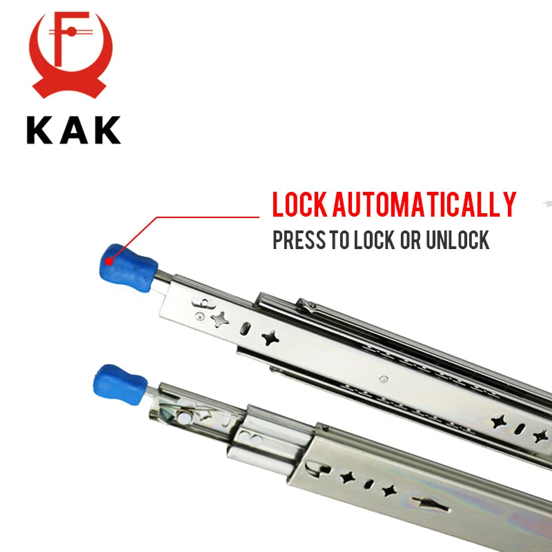 KAK – chemins de tiroir de 10 à 50 pouces, avec roulement à billes de verrouillage, Extension complète à trois volets, glissière de tiroir robuste, matériel de Rail de 53mm de large
