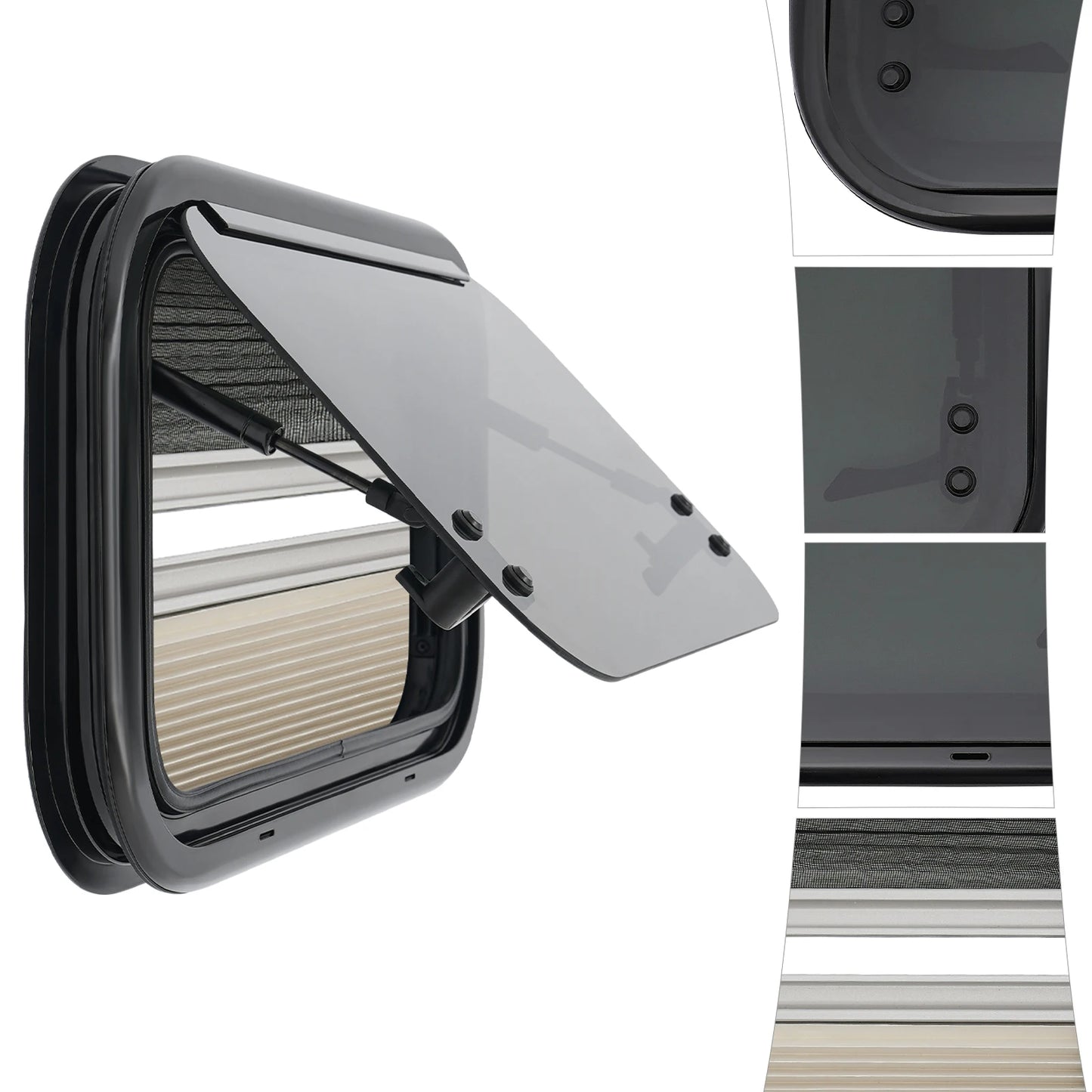 Fenêtre push-out RV en alliage d'aluminium verre trempé 85 °   Ouverture 18% Transmission de lumière avec pare-soleil pour camping-car caravanes