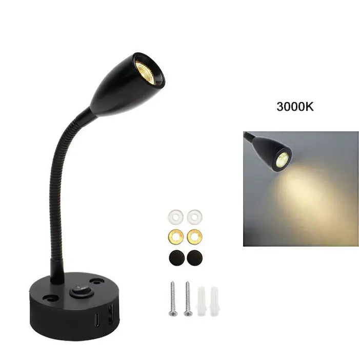 Lampe de lecture à col de cygne 12V pour camping-car, avec chargeur rapide USB Type C, lumière Flexible de 24 volts pour bateau, camping-car, Van, remorque, lumières intérieures