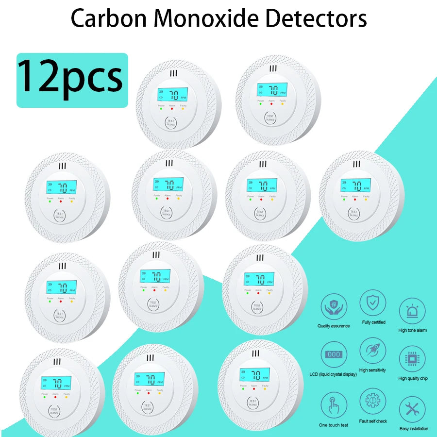 Détecteurs de monoxyde de carbone, détecteurs d'alarme de monoxyde de carbone à piles remplaçables avec affichage numérique et lumières LED