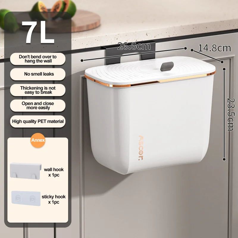 Poubelle suspendue, porte d'armoire de cuisine, poubelle murale, panier poubelle de recyclage avec couvercle, accessoires de salle de bains et de cuisine