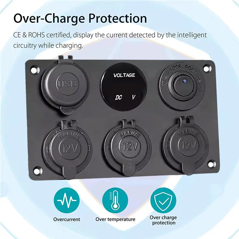 Allume-cigare multi-panneau 12V, prise de courant, prise de chargeur USB 4,2a, voltmètre, panneau de commutation pour camion, camping-car, Marine