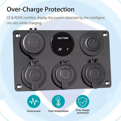 Allume-cigare multi-panneau 12V, prise de courant, prise de chargeur USB 4,2a, voltmètre, panneau de commutation pour camion, camping-car, Marine