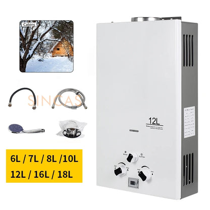 Chauffe-eau Instantané Sans Réservoir au Gaz Propane, Kit de Pommeau de Douche, Camping en Plein Air, 7 L, 8 L, 10 L, 12L