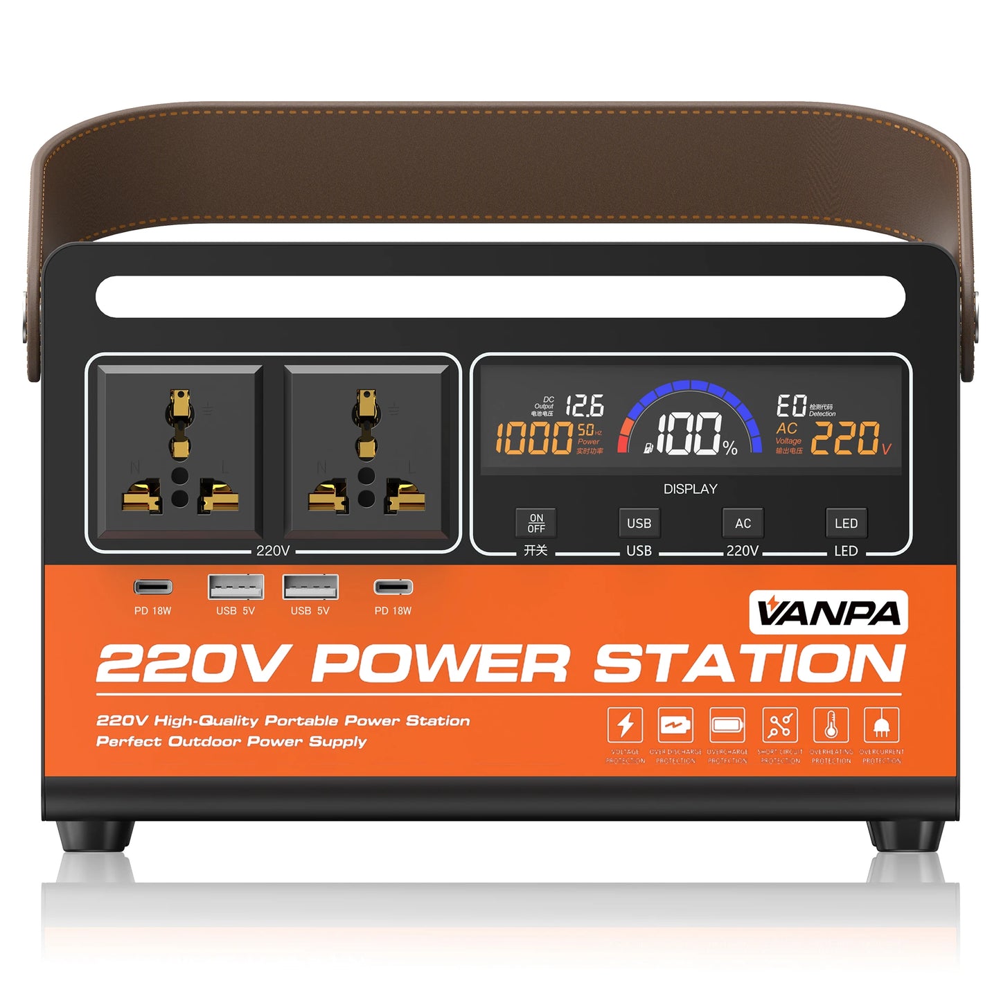 Centrale électrique Portable 300W 200Wh, batterie au Lithium 54000Mah avec 2 * AC, 2 * DC, 4 * USB, lumière LED pour le Camping et l'extérieur
