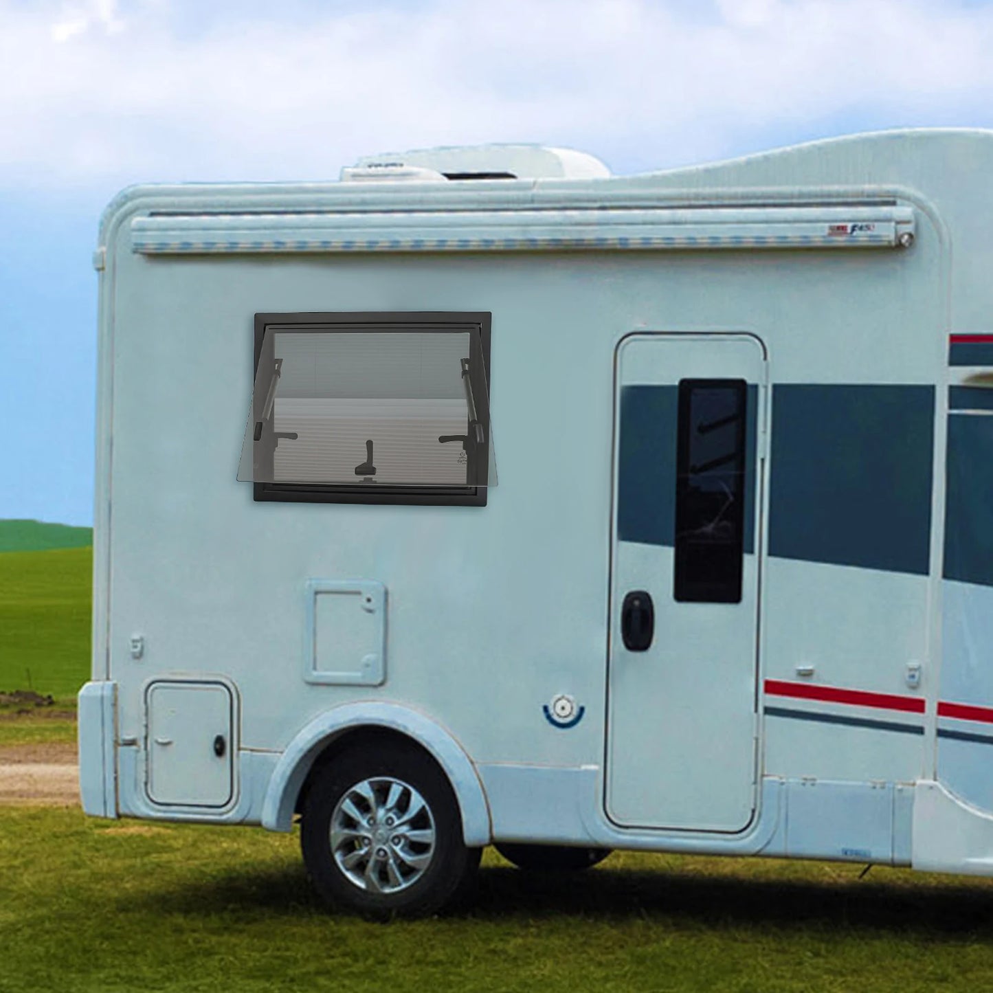 Fenêtre RV 600x450MM avec écran fenêtre enfichable RV avec verre trempé noir alliage d'aluminium fenêtres de camping-car caravane RV