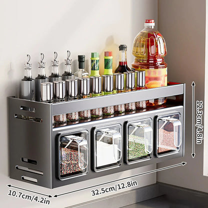 1 étagère d'assaisonnement de cuisine équipée, sans perçage, tenture murale, comptoirs, armoires, étagère de rangement d'assaisonnement multifonctionnelle