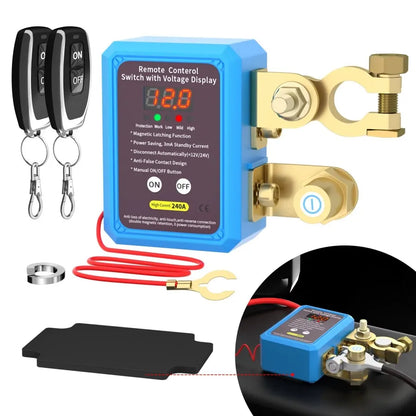Interrupteur principal de batterie automatique avec télécommande, interrupteur d'arrêt 240A, interrupteur de déconnexion de batterie à distance 12V avec affichage de tension Led automatique