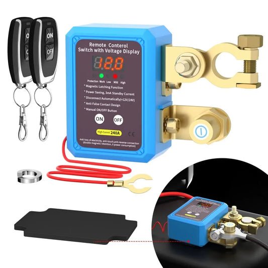 Interrupteur principal de batterie automatique avec télécommande, interrupteur d'arrêt 240A, interrupteur de déconnexion de batterie à distance 12V avec affichage de tension Led automatique