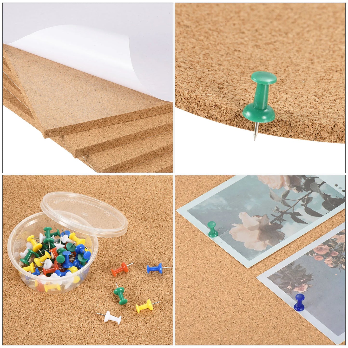 Panneau Carré Auto-Adhésif en Liège, Petit Panneau à Épingles avec Pince à Bois, Carreaux de Liège Mural