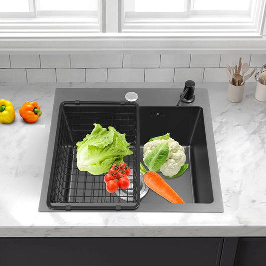 Évier en acier inoxydable noir 45x40 cm pour cuisine évier Commercial évier intégré évier en acier inoxydable avec distributeur de savon