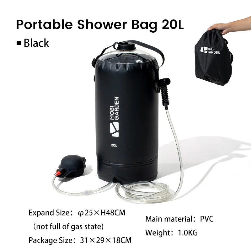 MOBI GARDEN-Sac de douche de camping portable avec pompe à pied à pression et tuyau, sac à dos de douche solaire