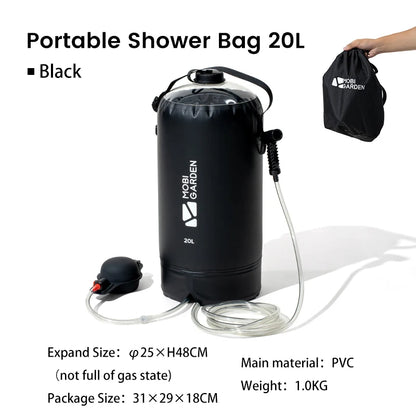 MOBI GARDEN-Sac de douche de camping portable avec pompe à pied à pression et tuyau, sac à dos de douche solaire