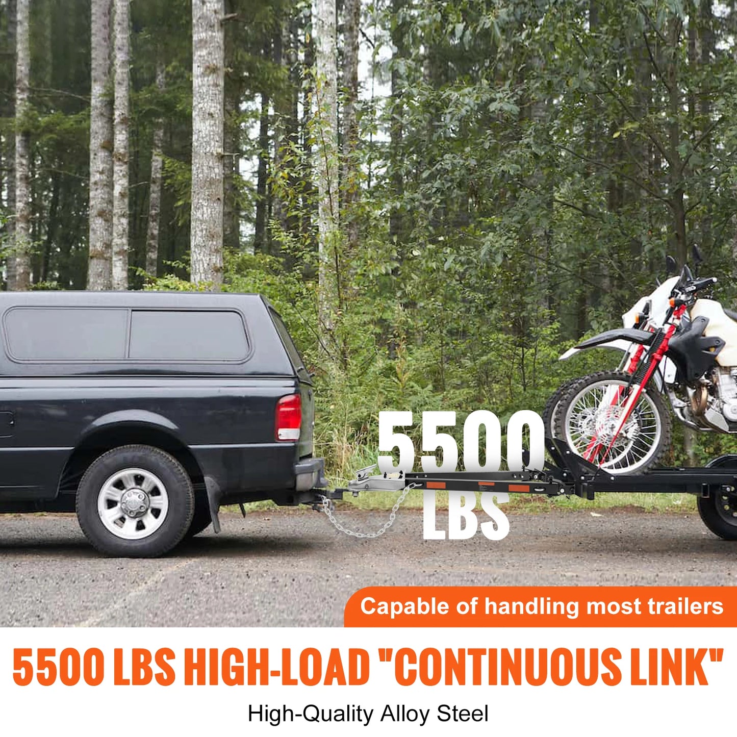 SucceBuy 5500 lb barre de remorquage avec chaînes revêtement en poudre coupleur de remorquage monté sur pare-chocs convient aux attelages à billes de 2 pouces pour camion de remorque de voiture RV