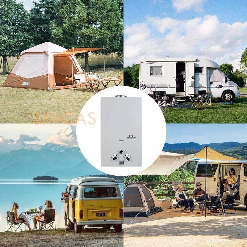 Chauffe-eau Instantané Sans Réservoir au Gaz Propane, Kit de Pommeau de Douche, Camping en Plein Air, 7 L, 8 L, 10 L, 12L