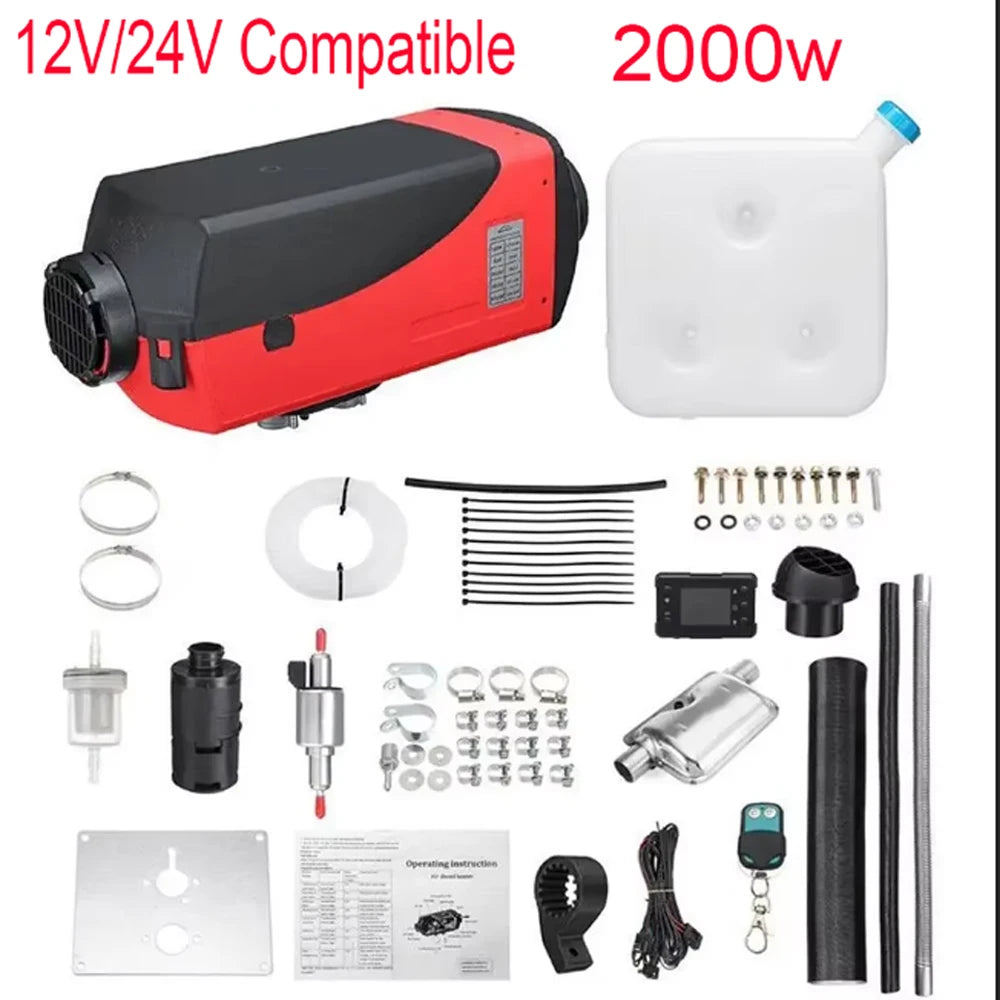 Chauffage d'air Diesel 2/5kw, 12V/24V, Compatible avec réservoir de 10l, chauffage de stationnement Diesel, écran LCD et télécommande pour camions et bateaux