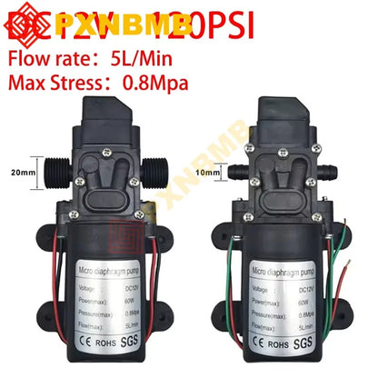pompe à eau 12v Pompe à membrane haute pression Dc 12V 120PSI 60W 5L/Min, Mini pompe électrique auto-amorçante, Machine à laver à eau, pulvérisation de pesticides