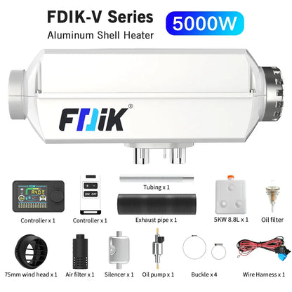 FDIK 5kw chauffage à air diesel 12v 24v avec application Bluetooth coque en aluminium chauffage de stationnement pour voiture bus camion bateau RV