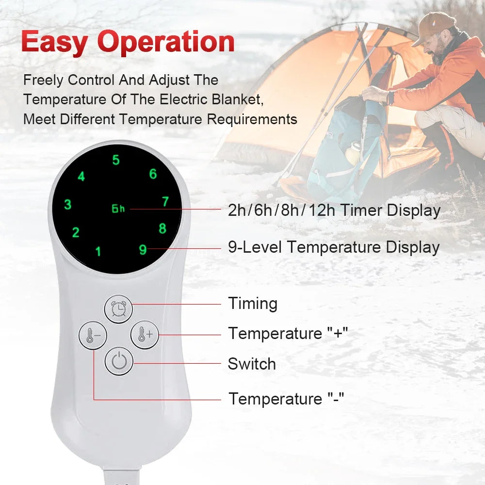 Couverture électrique basse tension pour voiture 12V, avec réglage à 9 niveaux, couverture chauffante ultra douce en micro peluche pour une personne, 150x80cm