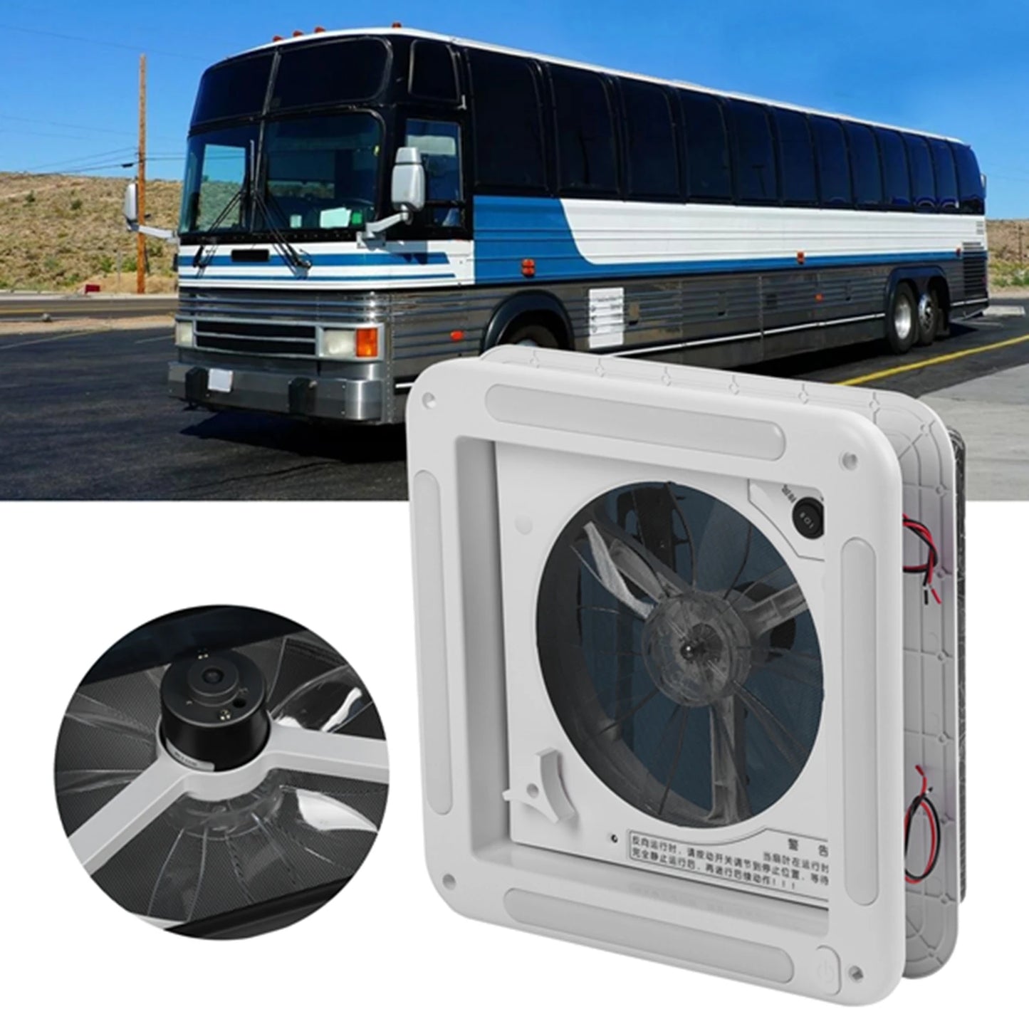 Hurhomes-Ventilateur de Plafond à Commande Manuelle, 12V, 2 Voies d'Étirement, avec Lumière LED, pour Automobiles Bus 11x11 Pouces