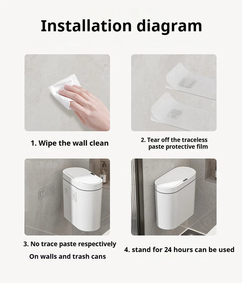 9L capteur intelligent poubelle murale étroite salle de bain toilette poubelle cuisine automatique poubelle étanche poubelle