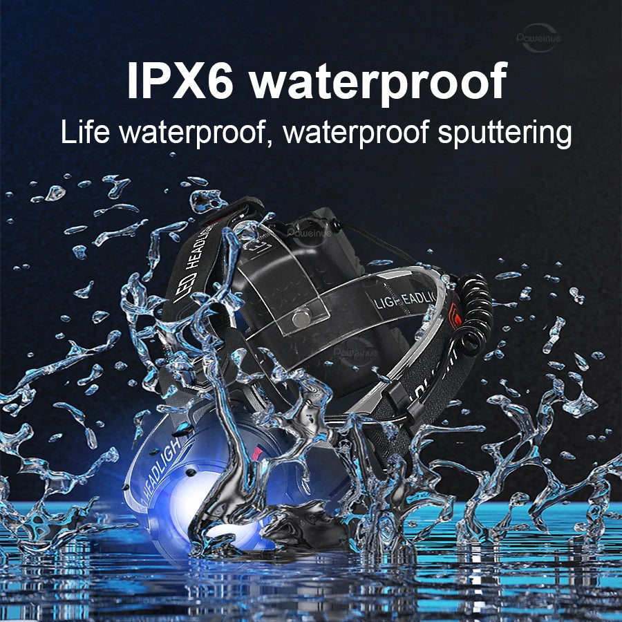 350000000   Lampe frontale LED Ultra puissante Super lumineuse 4000M lampe de poche Rechargeable torche frontale pêche chasse phare 18650